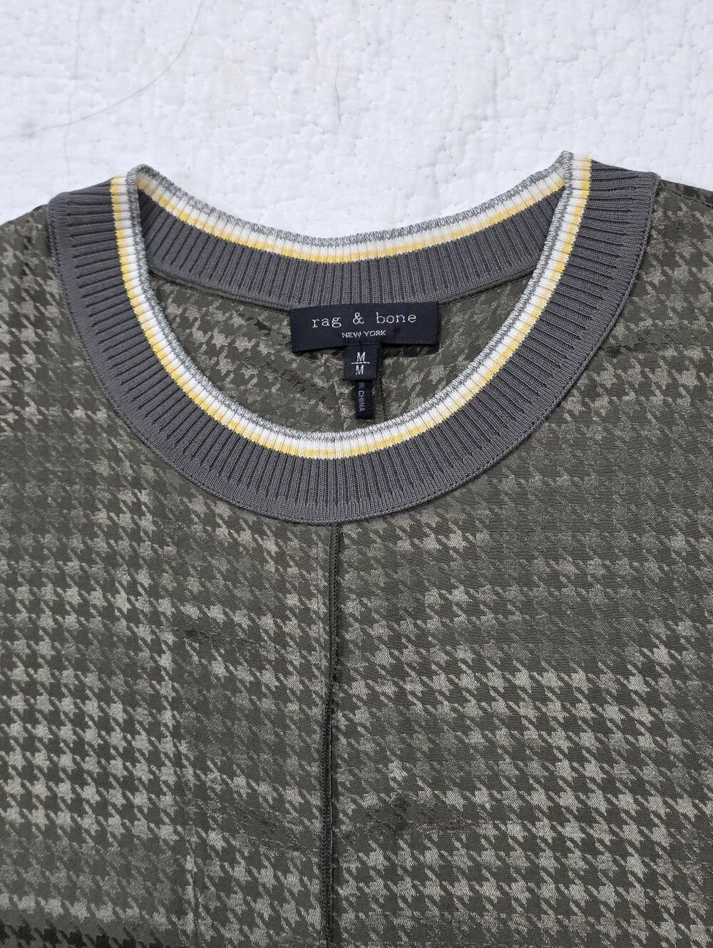 rag & bone Ali T-Shirt Dress Olive Green Houndstooth - Picture 6 of 11
